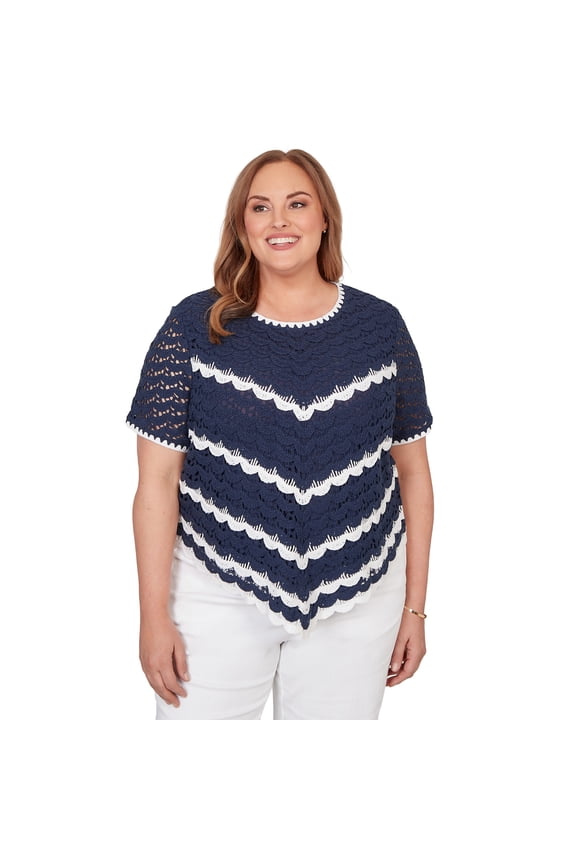Womens Plus-Size Chevron Crochet Short Sleeve Tee