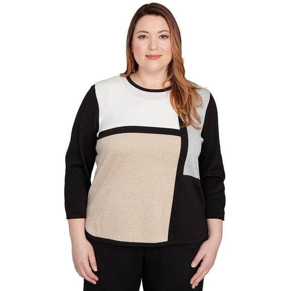 Alfred Dunner Womens Plus-Size Colorblock Long Sleeve Sweater