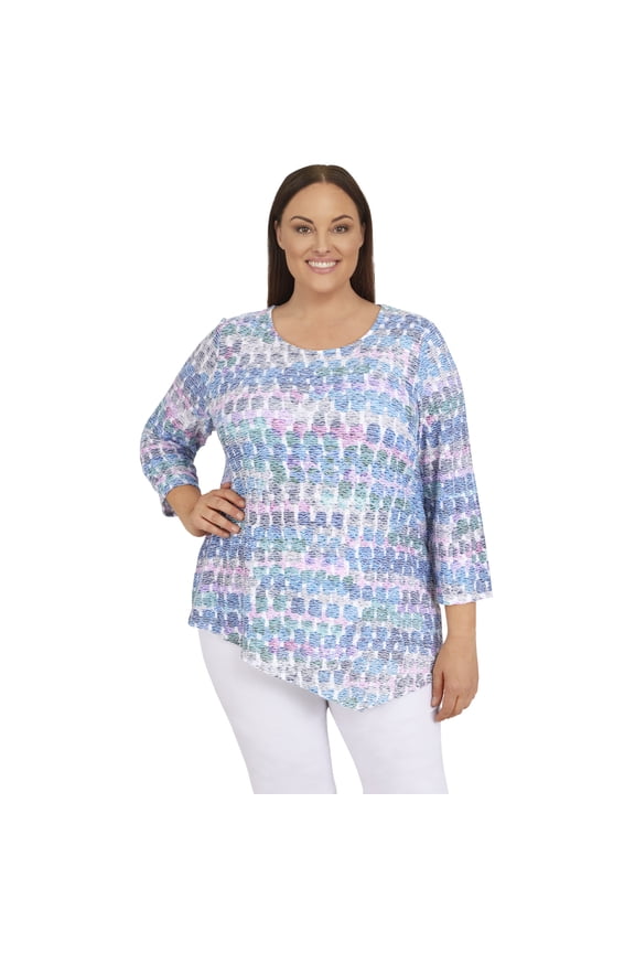 Womens Plus-Size  Crewneck Asymmetrical Hemline Top