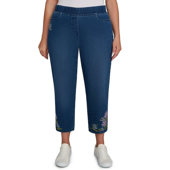 Alfred Dunner Womens Plus-Size Cross Stitch Flower Embroidery Ankle Pant