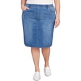 thumbnail image 1 of Alfred Dunner Womens Plus-Size Dark Wash Denim Midi Skirt, 1 of 6