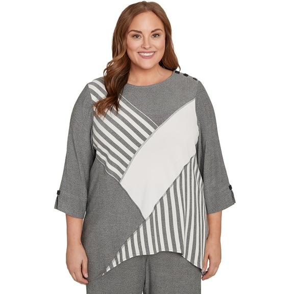 Alfred Dunner Womens Plus-Size Diagonal Spliced Stripe Top