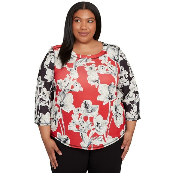 Alfred Dunner Womens Plus-Size Dynamic Floral Vintage Watercolor Top