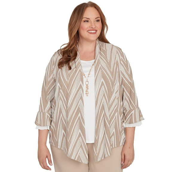 Alfred Dunner Womens Plus-Size Exploded Chevron Two In One Top With Necklace