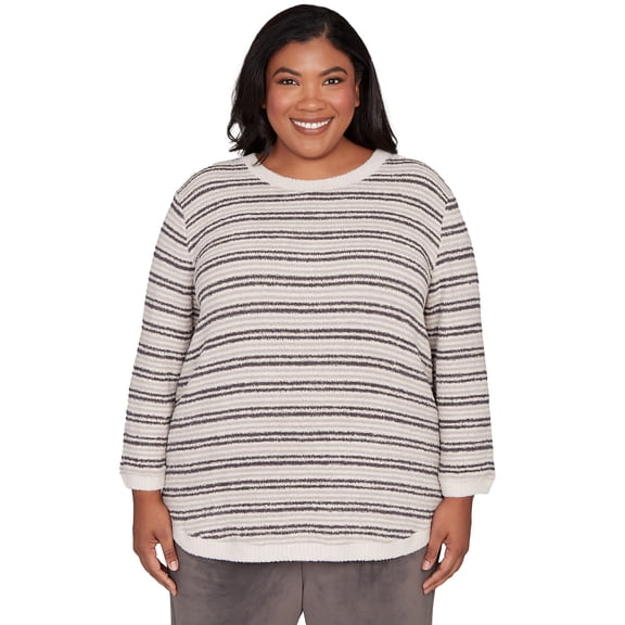 Alfred Dunner Womens Plus-Size Eyelash Striped Knit Top