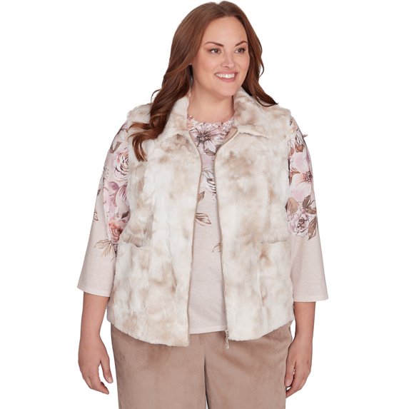 Alfred Dunner Womens Plus-Size Faux Fur Collared Vest