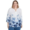 thumbnail image 1 of Alfred Dunner Womens Plus-Size Floral Border Ruched Sleeve Henley Top, 1 of 4