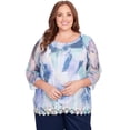thumbnail image 1 of Alfred Dunner Womens Plus-Size Floral Mesh 3/4 Sleeve Top, 1 of 6