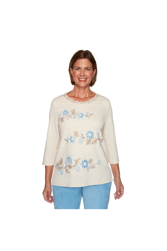 Womens Plus-Size Floral Scroll Biadere Embroidery