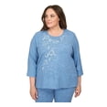 thumbnail image 1 of Alfred Dunner Womens Plus-Size Flower Embroidery Split Hem Top, 1 of 6