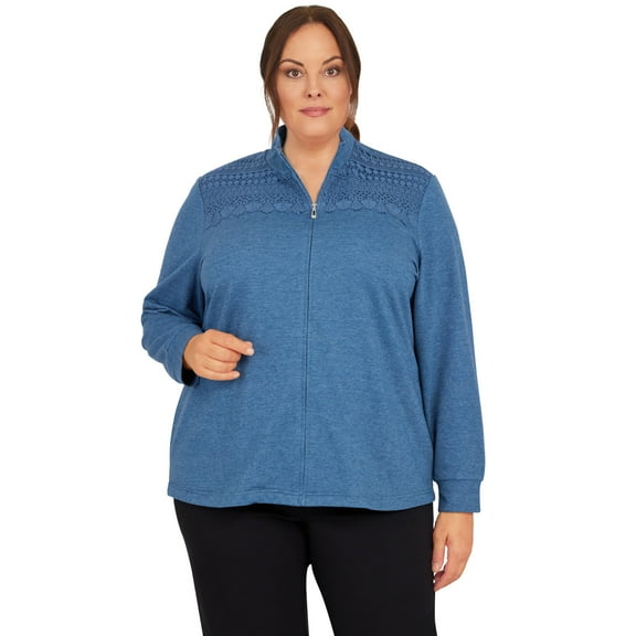 Alfred Dunner Womens Plus-Size  Funnel Neck Long Sleeve Heather Knit Jacket