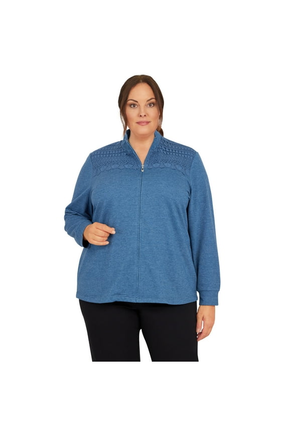 Womens Plus-Size  Funnel Neck Long Sleeve Heather Knit Jacket