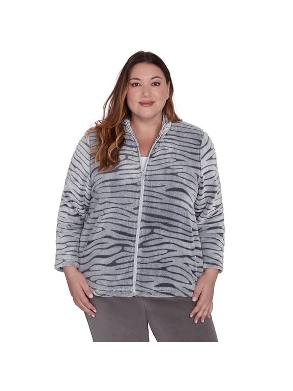 Womens Plus-Size Fuzzy Sculpted Zebra Animal Jacket