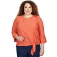 thumbnail image 1 of Alfred Dunner Womens Plus-Size Gauze Tie Front Bell Sleeve Top With Necklace, 1 of 6