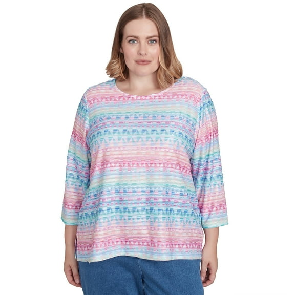 Alfred Dunner Womens Plus-Size Geometric Crewneck Biadere Top