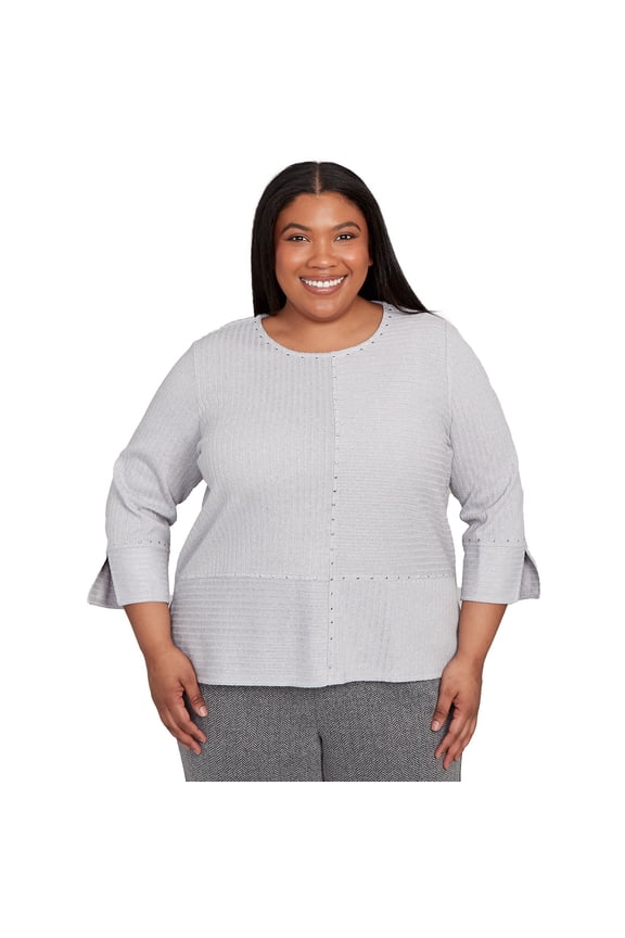 Womens Plus-Size Heat Set Embellished Solid Knit Top
