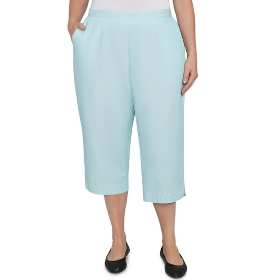 Alfred Dunner Womens Plus-Size Heat Set Embroidered Capri