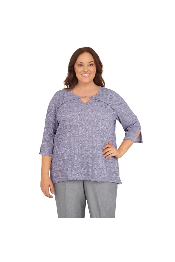 Womens Plus-Size Heather Knit Rib Keyhole Neck Top