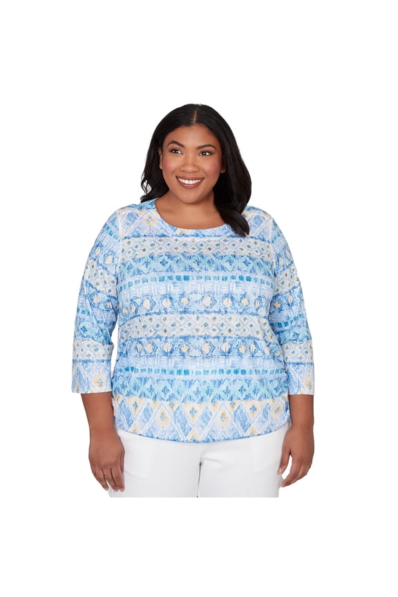 Womens Plus-Size Ikat Biadere Tie Ruched Top