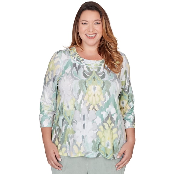 Alfred Dunner Womens Plus-Size Ikat Medallion Pattern Soft Knit Top