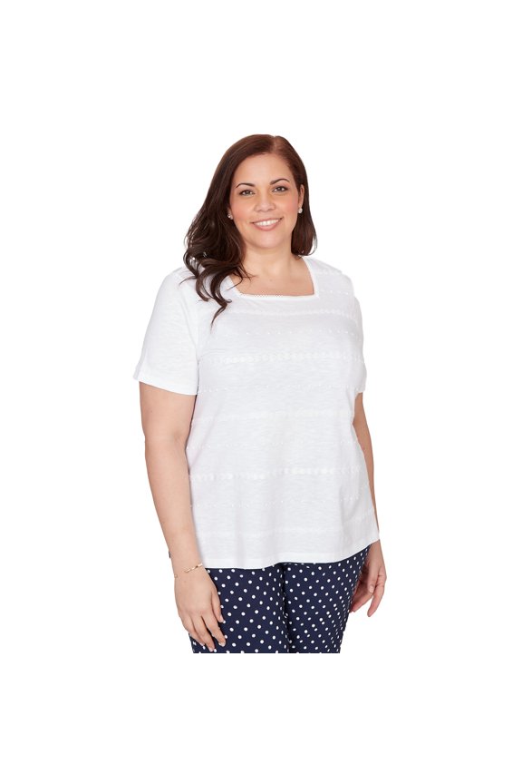 Womens Plus-Size Layered Dot Square Neck Tee