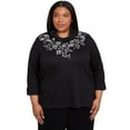 thumbnail image 1 of Alfred Dunner Womens Plus-Size Leaf Embroidered Rib Neck Top, 1 of 4