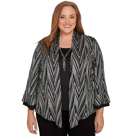 Alfred Dunner Womens Plus-Size Metallic Chevron Two In One Top With Necklace