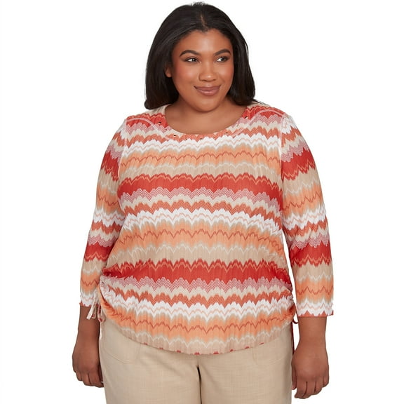 Alfred Dunner Womens Plus-Size Modern Chevron Drawstring Top