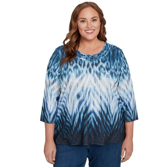 Alfred Dunner Womens Plus-Size Ombre Animal Skin Three Quarter Sleeve Top