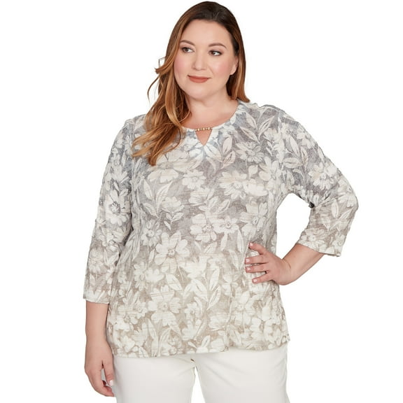 Alfred Dunner Womens Plus-Size Ombre Floral Knit Top