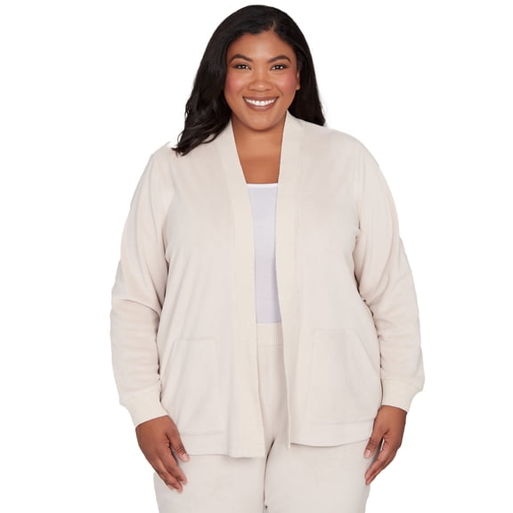 Alfred Dunner Womens Plus-Size Open Front Rib Trim Cardigan