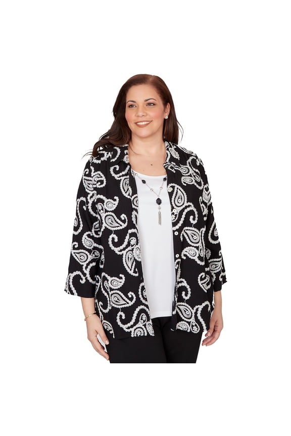 Womens Plus-Size Paisley Embroidered Two In One Top With Necklace