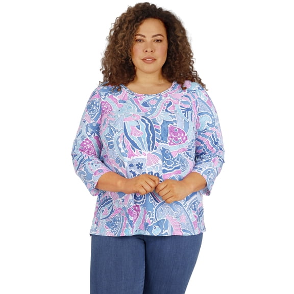 Alfred Dunner Womens Plus-Size  Paisley Fish Top