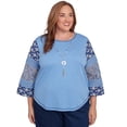 thumbnail image 1 of Alfred Dunner Womens Plus-Size Patchwork Sleeve Knit Top With Necklace, 1 of 4