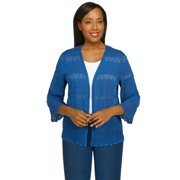 Alfred Dunner Womens Plus-Size Pointelle Sweater Cardigan