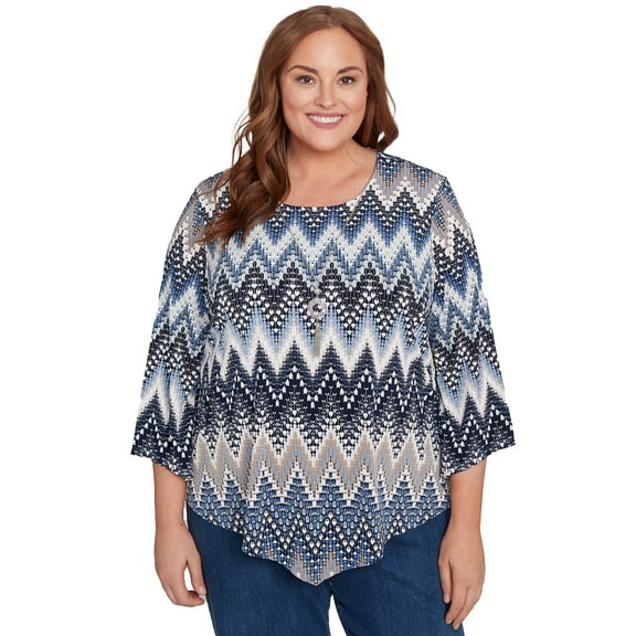 Alfred Dunner Womens Plus-Size Puff Print Textured Chevron Top