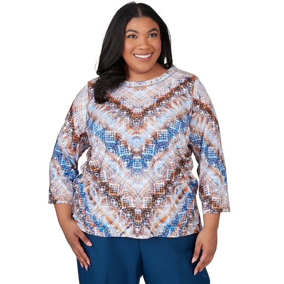 Alfred Dunner Womens Plus-Size  Python Chevron Crew Neck Top