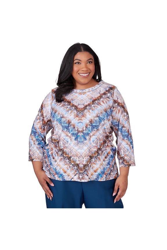 Womens Plus-Size  Python Chevron Crew Neck Top