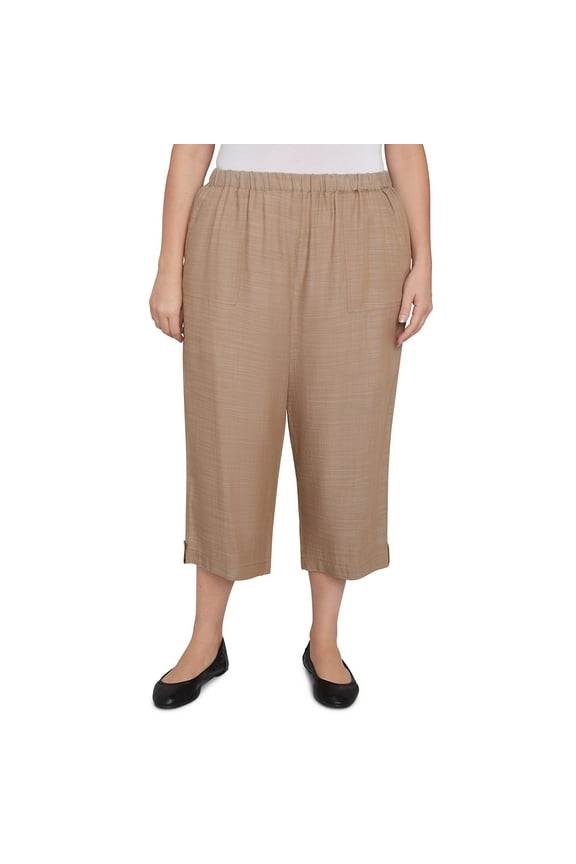 Womens Plus-Size Relaxed Button Tab Capri