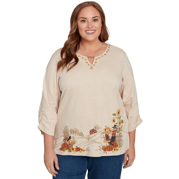 Alfred Dunner Womens Plus-Size Scarecrow Bordered Top