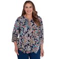 thumbnail image 1 of Alfred Dunner Womens Plus-Size  Scroll Three Quarter Ruched Sleeve Top, 1 of 6