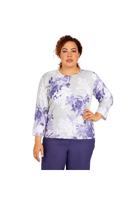 Womens Plus-Size  Shadow Floral Print Sweater
