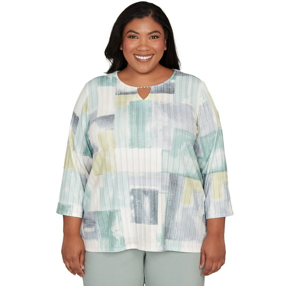 Alfred Dunner Womens Plus-Size Soft Colorblock Rib Texture Knit Top