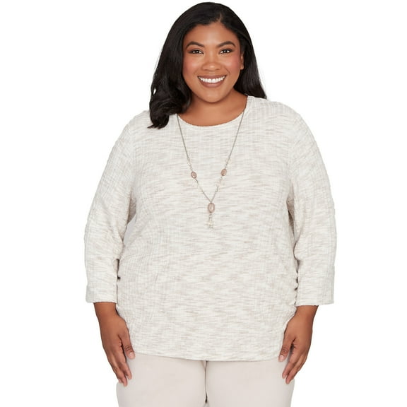 Alfred Dunner Womens Plus-Size Space Dye Knit Top With Necklace