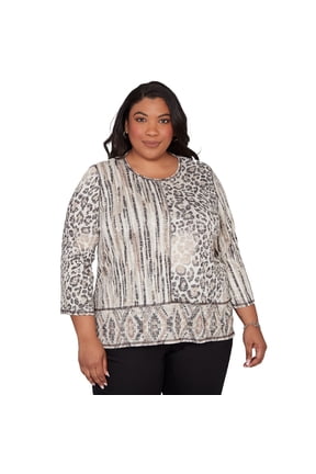 Womens Plus-Size Spliced Aztec Animal Skin Top
