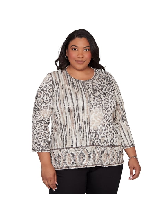 Womens Plus-Size Spliced Aztec Animal Skin Top