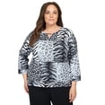 thumbnail image 1 of Alfred Dunner Womens Plus-Size Split Neck Animal Patch Top, 1 of 6
