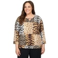 thumbnail image 1 of Alfred Dunner Womens Plus-Size Split Neck Animal Patch Top, 1 of 6