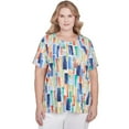thumbnail image 1 of Alfred Dunner Womens Plus-Size Stained Glass Pleated Crew Neck Top, 1 of 4