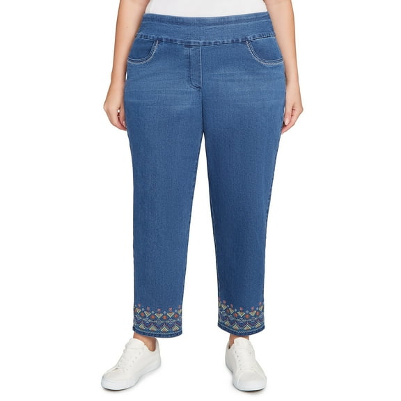 Alfred Dunner Womens Plus-Size Super Stretch Geometric Denim Ankle Pant